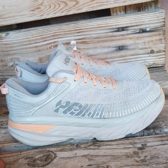 Hoka | Shoes | Hoka Cream And Orange Sneakers With Signature  display picture 1